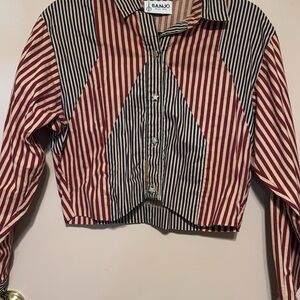 Cropped Striped Red and Blue Long Sleeve Shirt